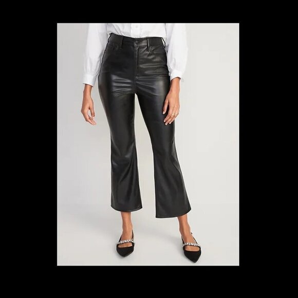 NWT! Women's Higher High-Waisted Faux-Leather Cropped Flare Pants - 14 Tall💛 - Picture 4 of 8
